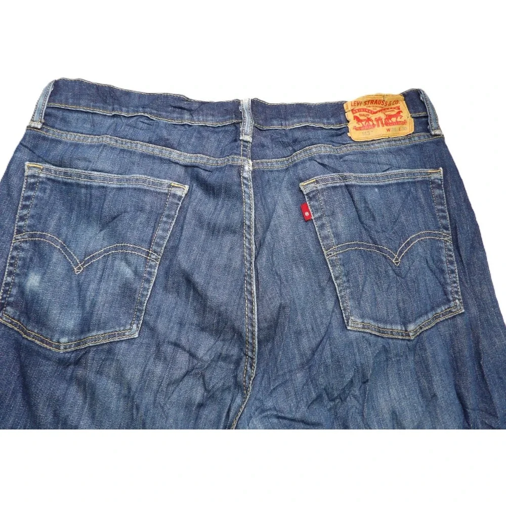 Levi's 513 Slim Straight Jeans Stretch Denim Men 36x30 Blue Dark Wash Casual EUC